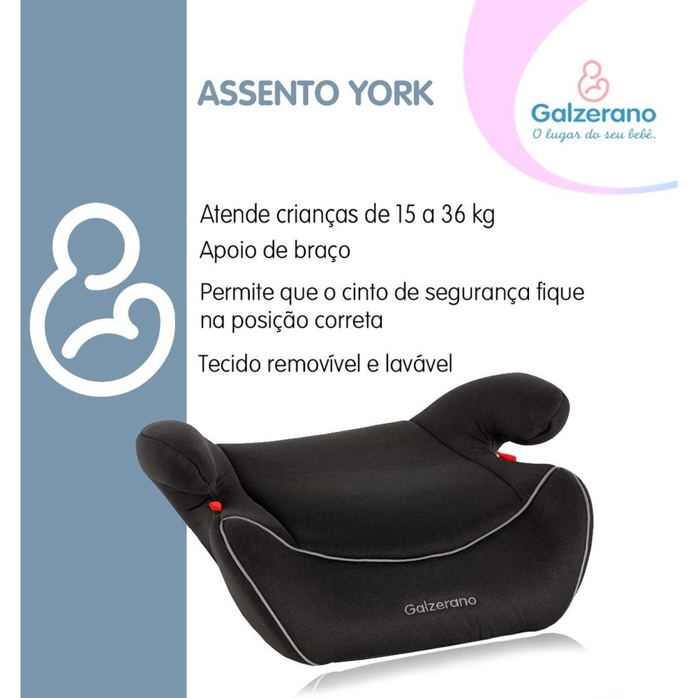 Assento Veicular Infantil Galzerano York de 15 a 36 Kg Preto