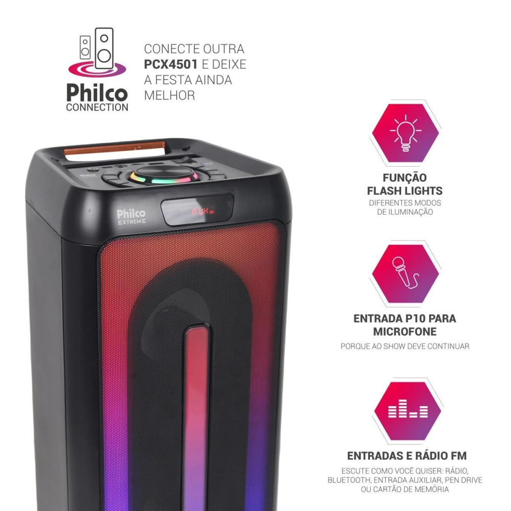 Caixa de Som Amplificada Philco Pcx4501 Flash Light 350w Preta Bivolt