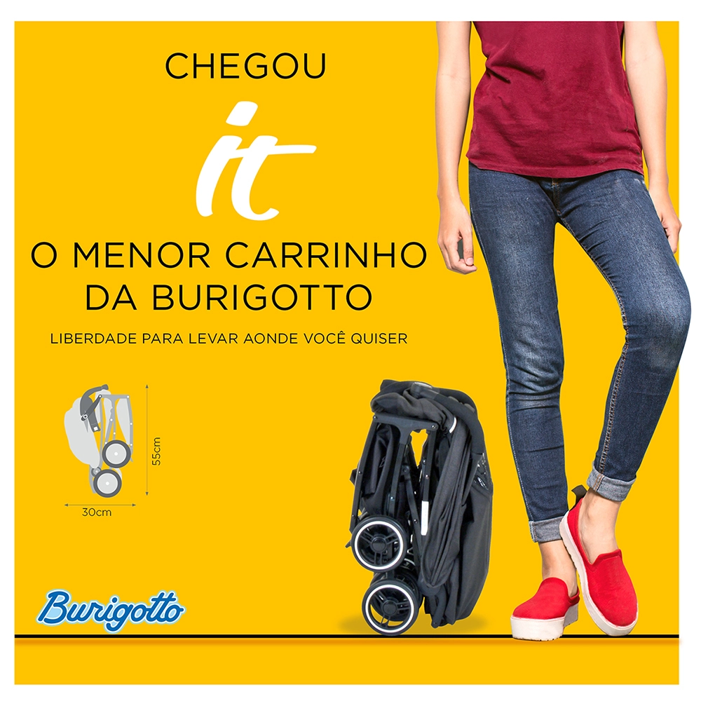 Carrinho de Bebê Burigotto It Compacto para Passeio até 15kg Cinza