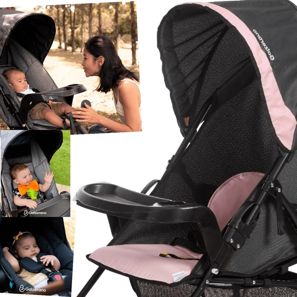 Carrinho de Bebê Romano Travel System Galzerano Onix com Bebê Conforto Preto e Rosa