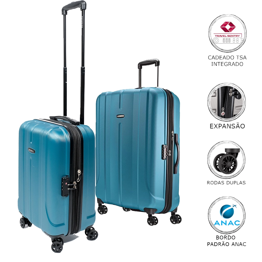 Conjunto de Malas de Viagem Expansível em Abs Samsonite Fiero Cadeado Tsa 2pcs P/M Azul