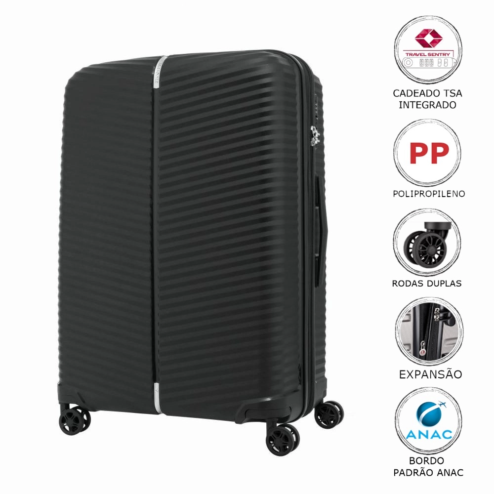 Conjunto de Malas de Viagem Expansível em Polipropileno Samsonite Varro 2pcs P/M Cadeado Tsa Preta