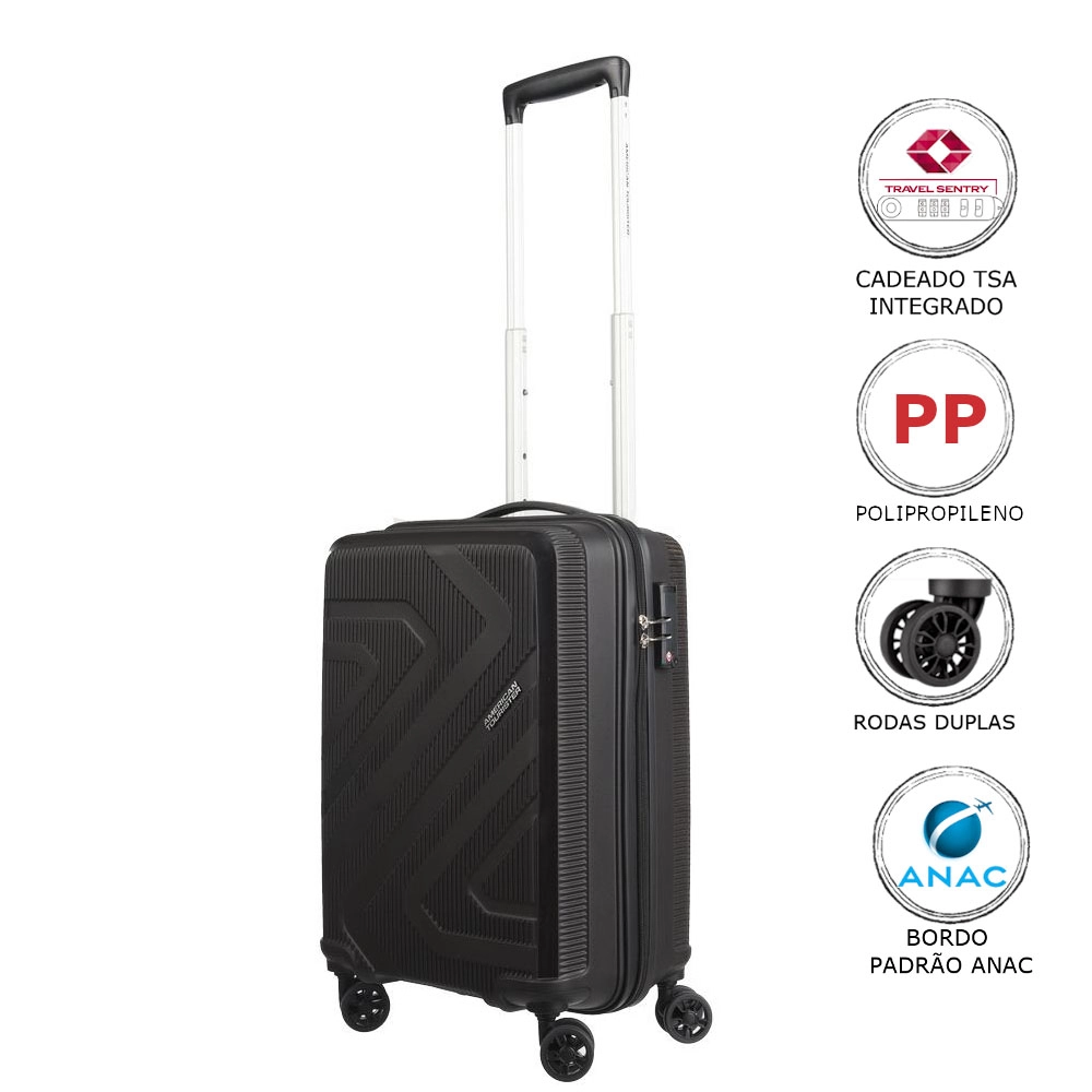 Conjunto de Malas em Polipropileno American Tourister Camboriu Cadeado Tsa Rodas 360 2pcs P/m Preta