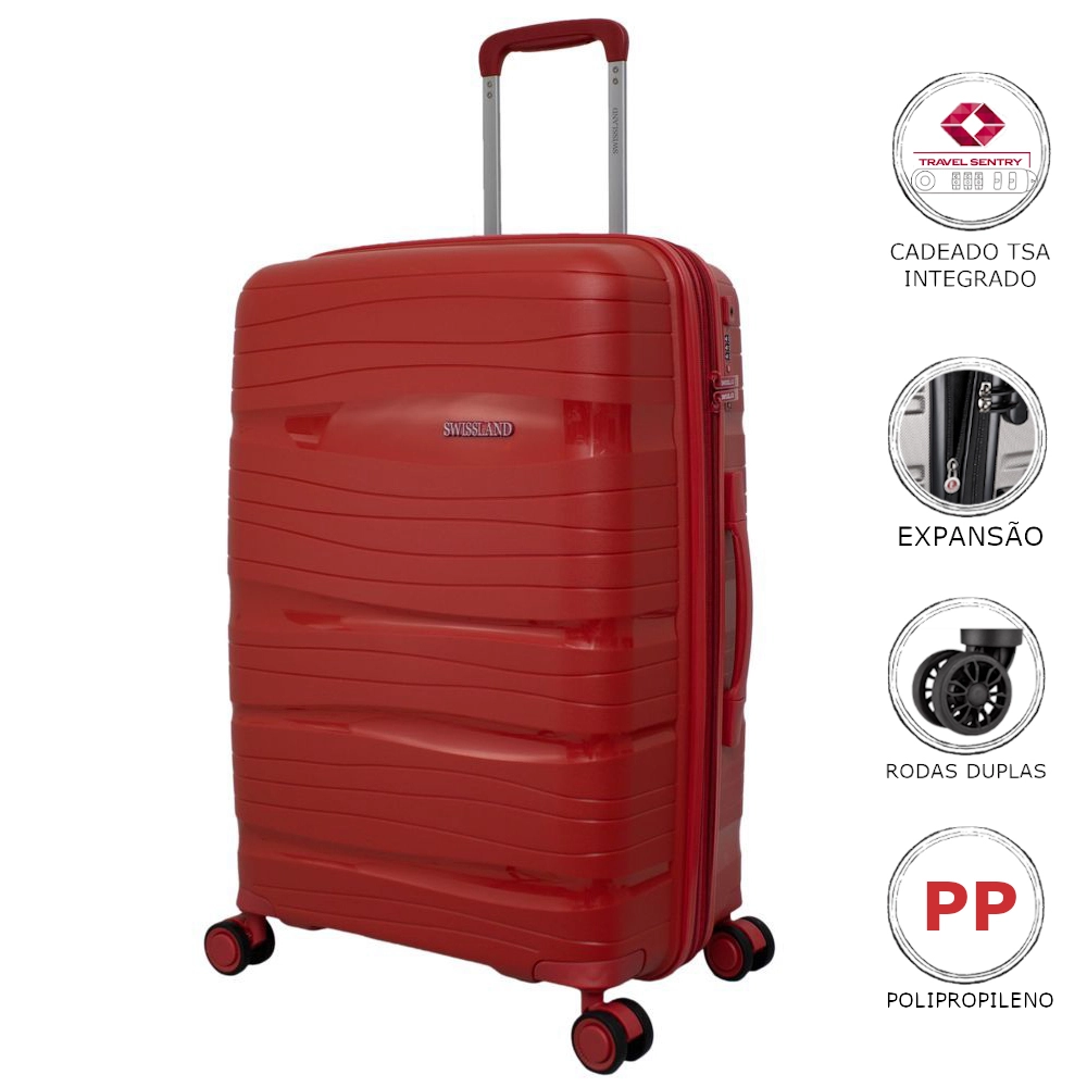 Conjunto de Malas Expansível Polipropileno Swissland YS21196 Rodas Duplas 3pcs P/M/G Tsa Vermelho