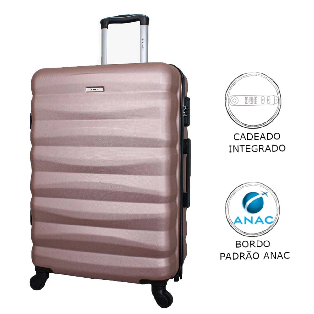 Conjunto de Malas para Viagem Abs Yins 21089 Cadeado Embutido Rodas 360º 2pcs P/M Rosê