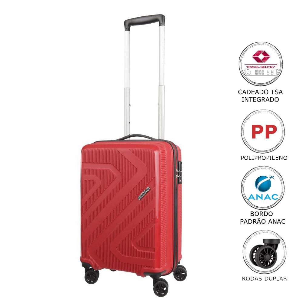 Conjunto de Malas Polipropileno American Tourister Camboriu Cadeado Tsa Rodas 360º P/M/G Vermelha