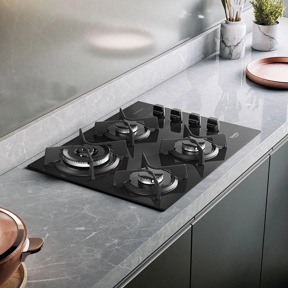 Cooktop 4 Bocas Dako Supreme a Gás Acendimento Automático e Tripla Chama Preto Bivolt