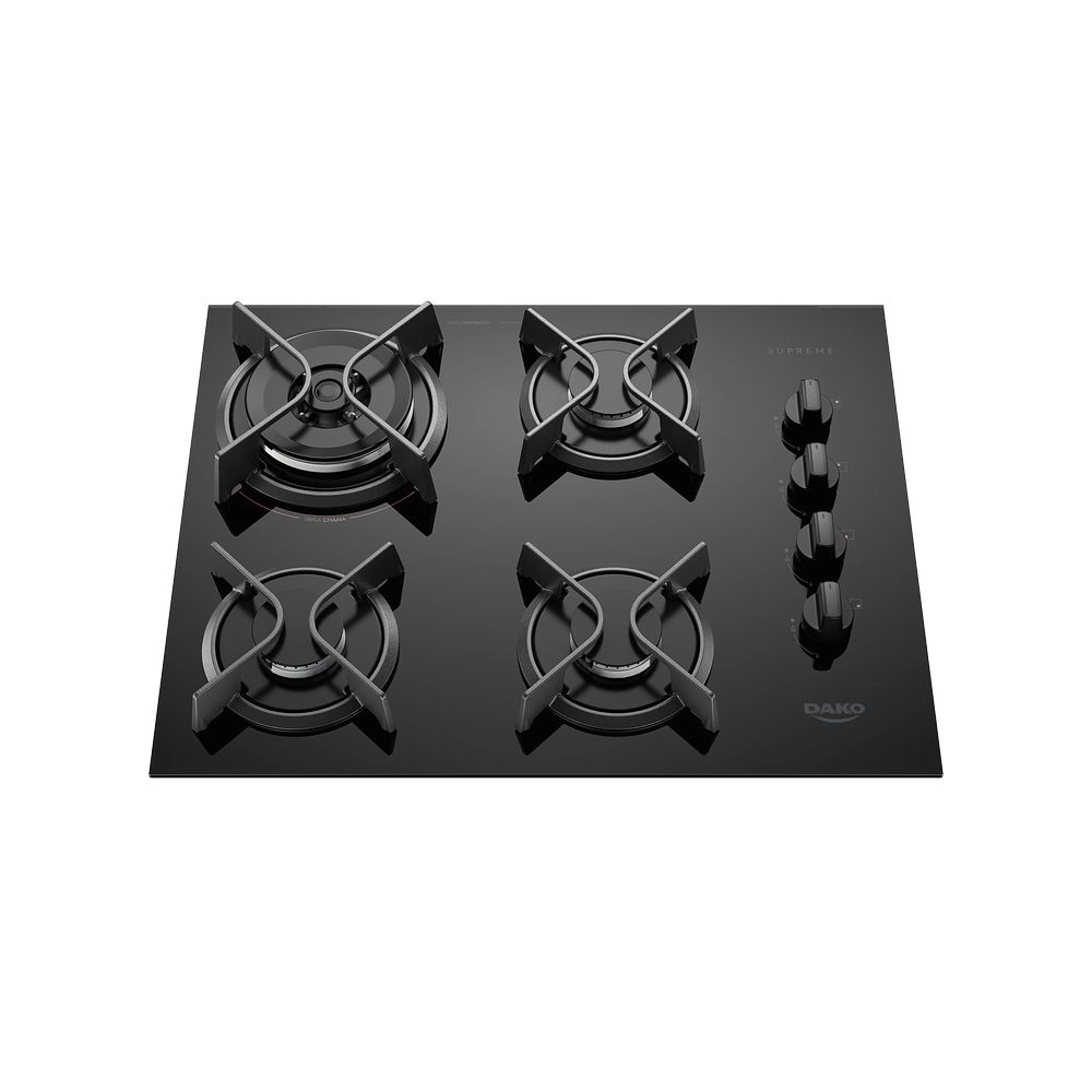 Cooktop 4 Bocas Dako Supreme a Gás Acendimento Automático e Tripla Chama Preto Bivolt