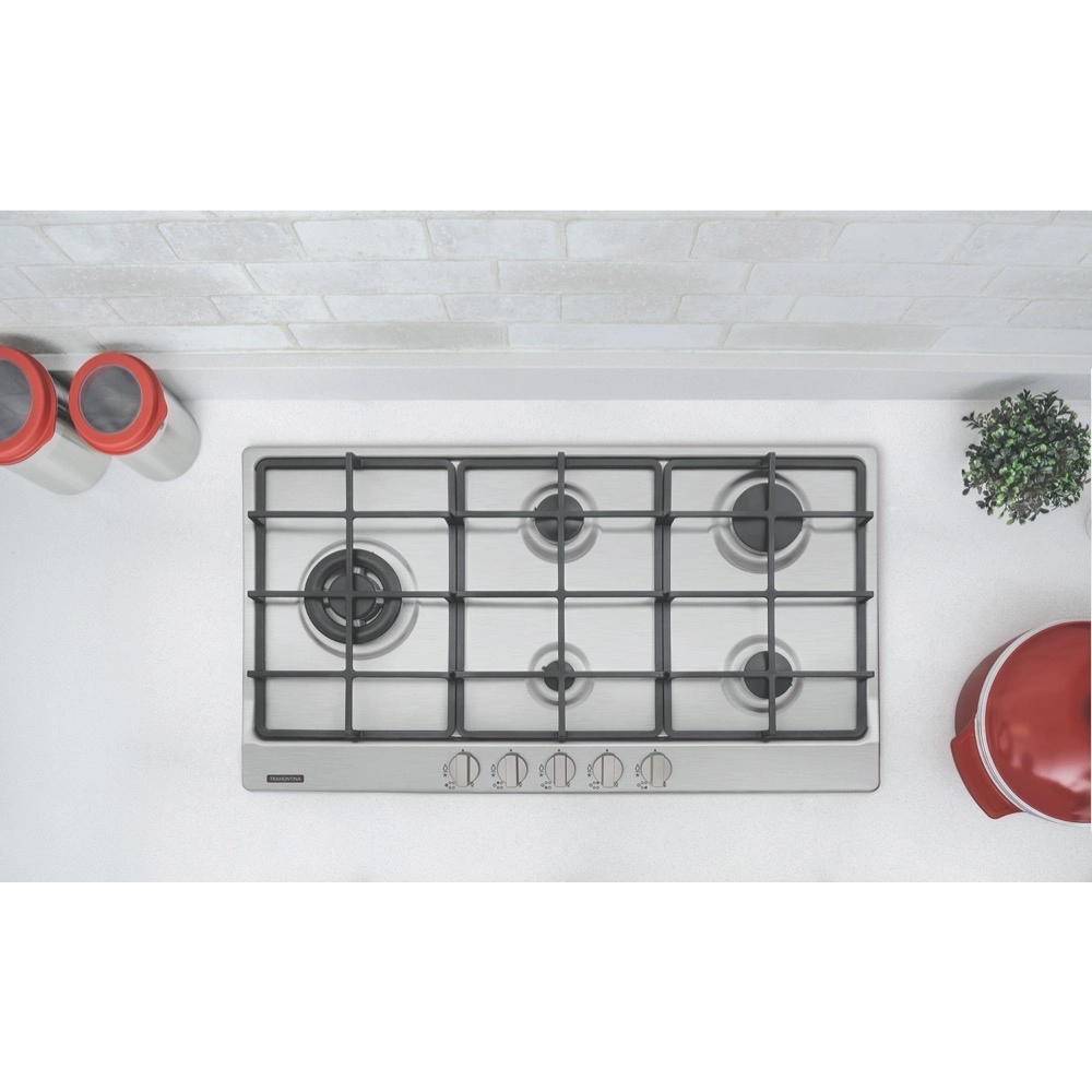 Cooktop 5 Bocas a Gas Tramontina Penta Plus 5GX TRI SS 90 em Aço Inox Acendimento Automático Bivolt 