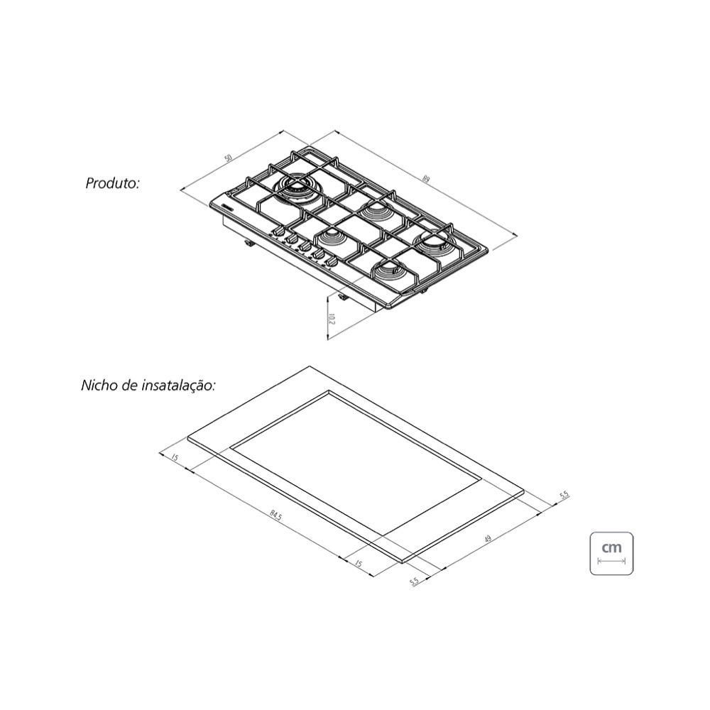 Cooktop 5 Bocas a Gas Tramontina Penta Plus 5GX TRI SS 90 em Aço Inox Acendimento Automático Bivolt 