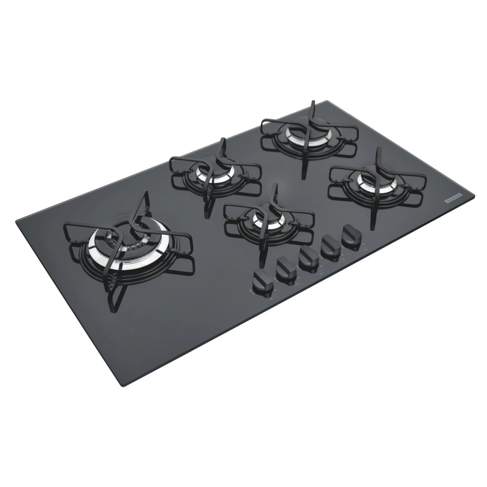 Cooktop 5 Bocas a Gas Tramontina Penta Side Plus em Vidro Temperado Preto Acendimento Automático