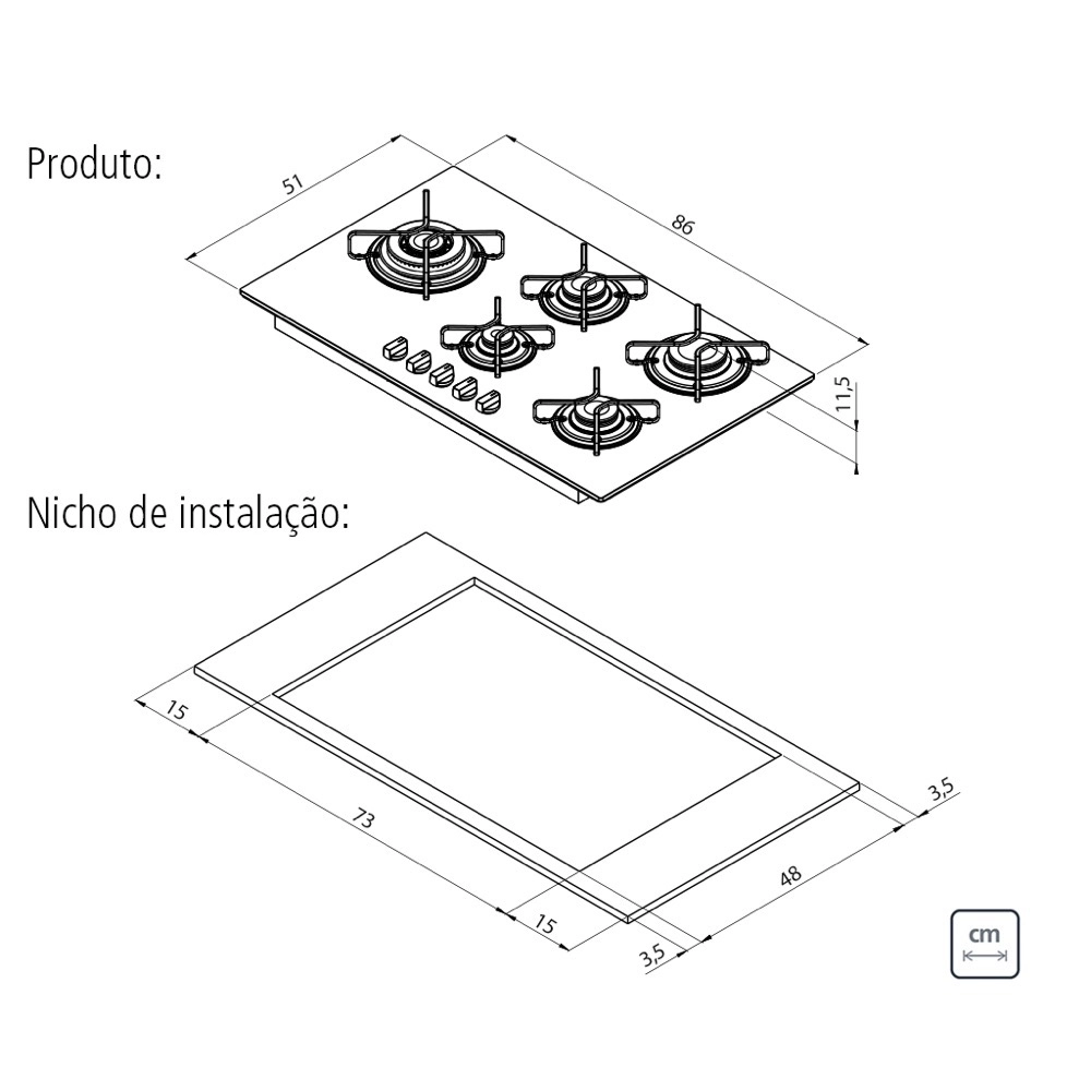 Cooktop 5 Bocas a Gas Tramontina Penta Side Plus em Vidro Temperado Preto Acendimento Automático