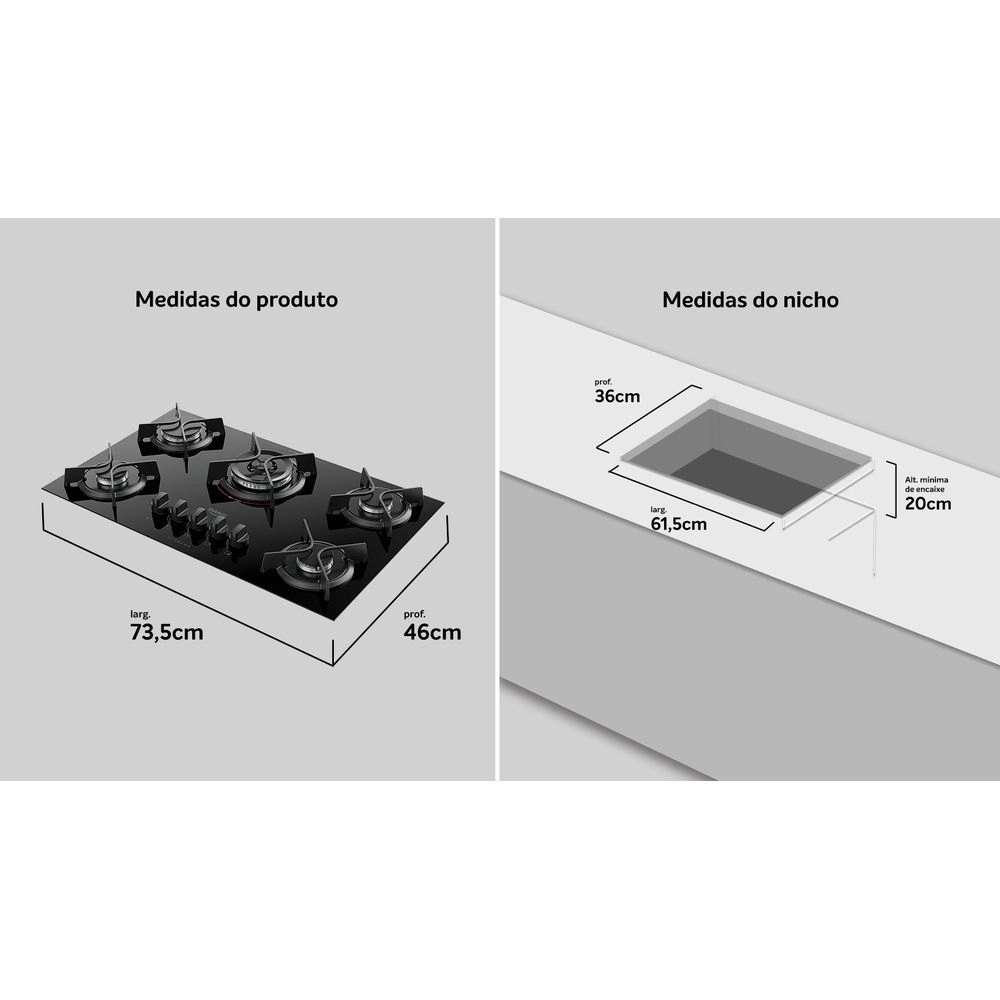 Cooktop 5 Bocas Dako Supreme a Gás Acendimento Automático e Tripla Chama Preto Bivolt