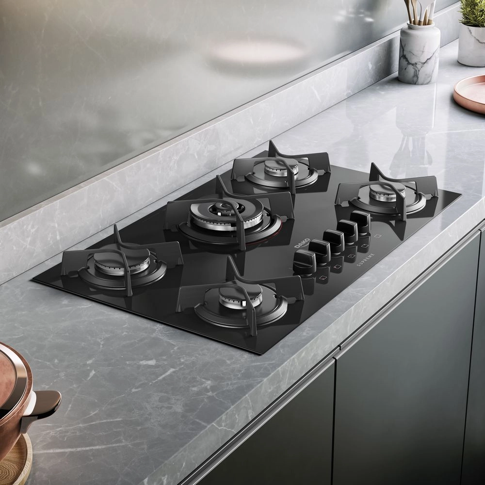 Cooktop 5 Bocas Dako Supreme a Gás Acendimento Automático e Tripla Chama Preto Bivolt