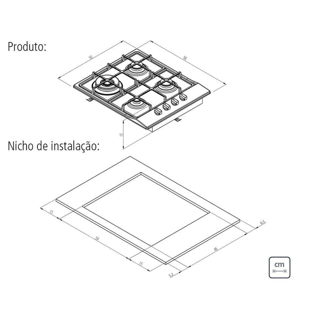 Cooktop a Gas Tramontina Square 4 Bocas Trempes em Ferro Fundido Superautomático Inox