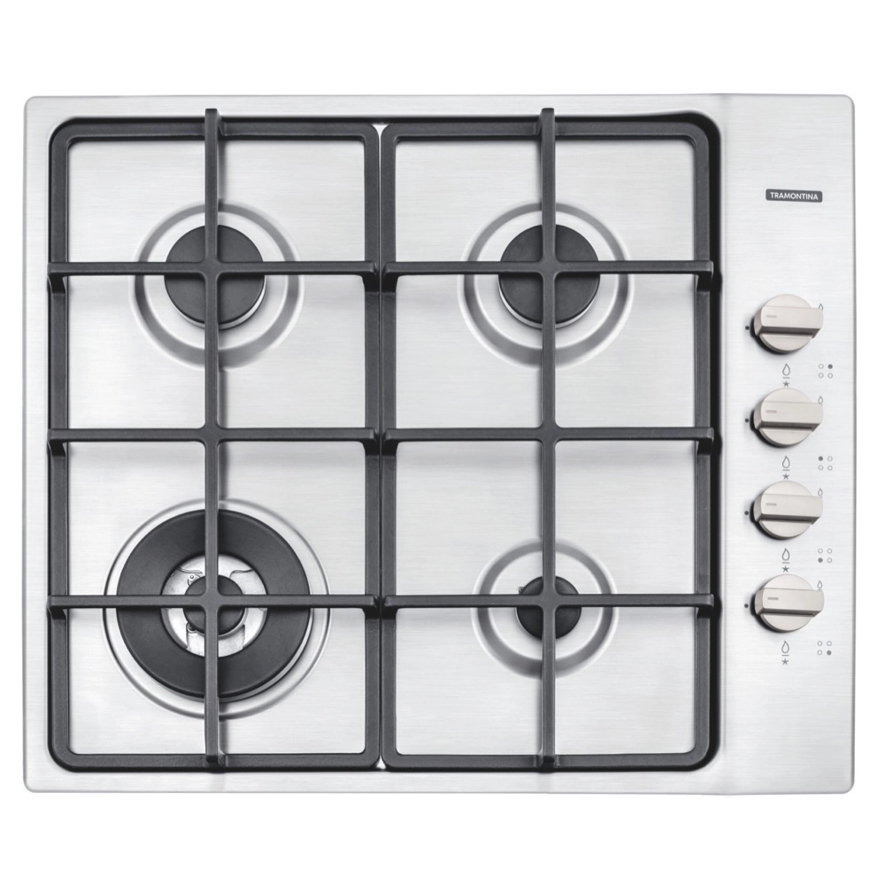 Cooktop a Gas Tramontina Square 4 Bocas Trempes em Ferro Fundido Superautomático Inox