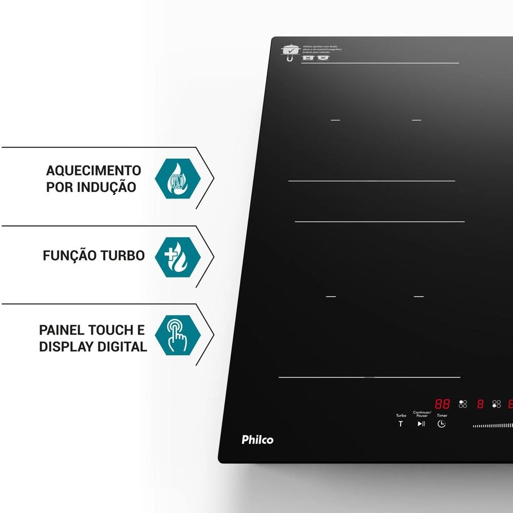 Cooktop de Indução Philco PCTQ1 Função Turbo Preto 220v