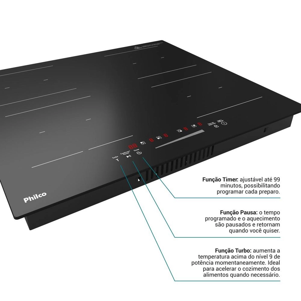 Cooktop de Indução Philco PCTQ1 Função Turbo Preto 220v