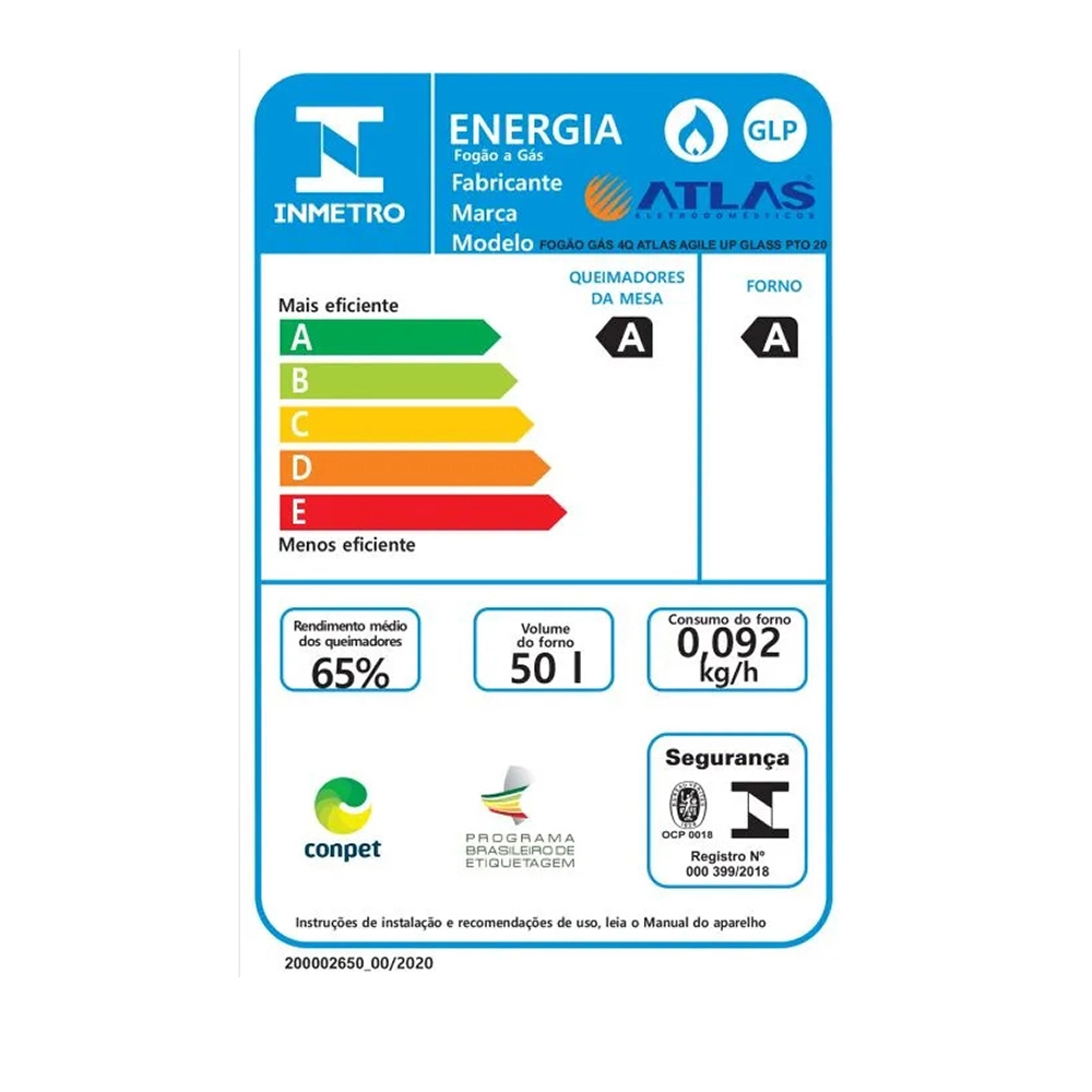 Fogão 4 Bocas Atlas Agile Up Glass com Mesa de Vidro e Acendimento Automatico Preto Bivolt