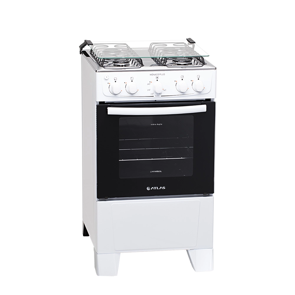 Fogão Atlas 4 Bocas Mônaco Plus com Mesa Inox e Acendimento Automático Branco Bivolt