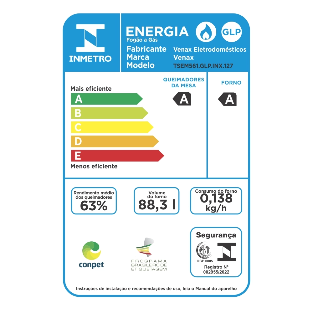 Fogão de Embutir 5 Bocas Venax Temis Inox Gas Glp 127v