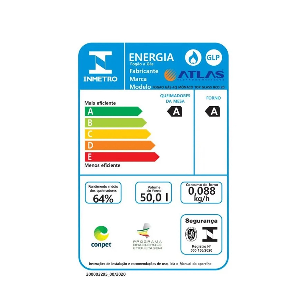 Fogão Atlas Mônaco Top Glass 4 Bocas Acendimento Automático Branco