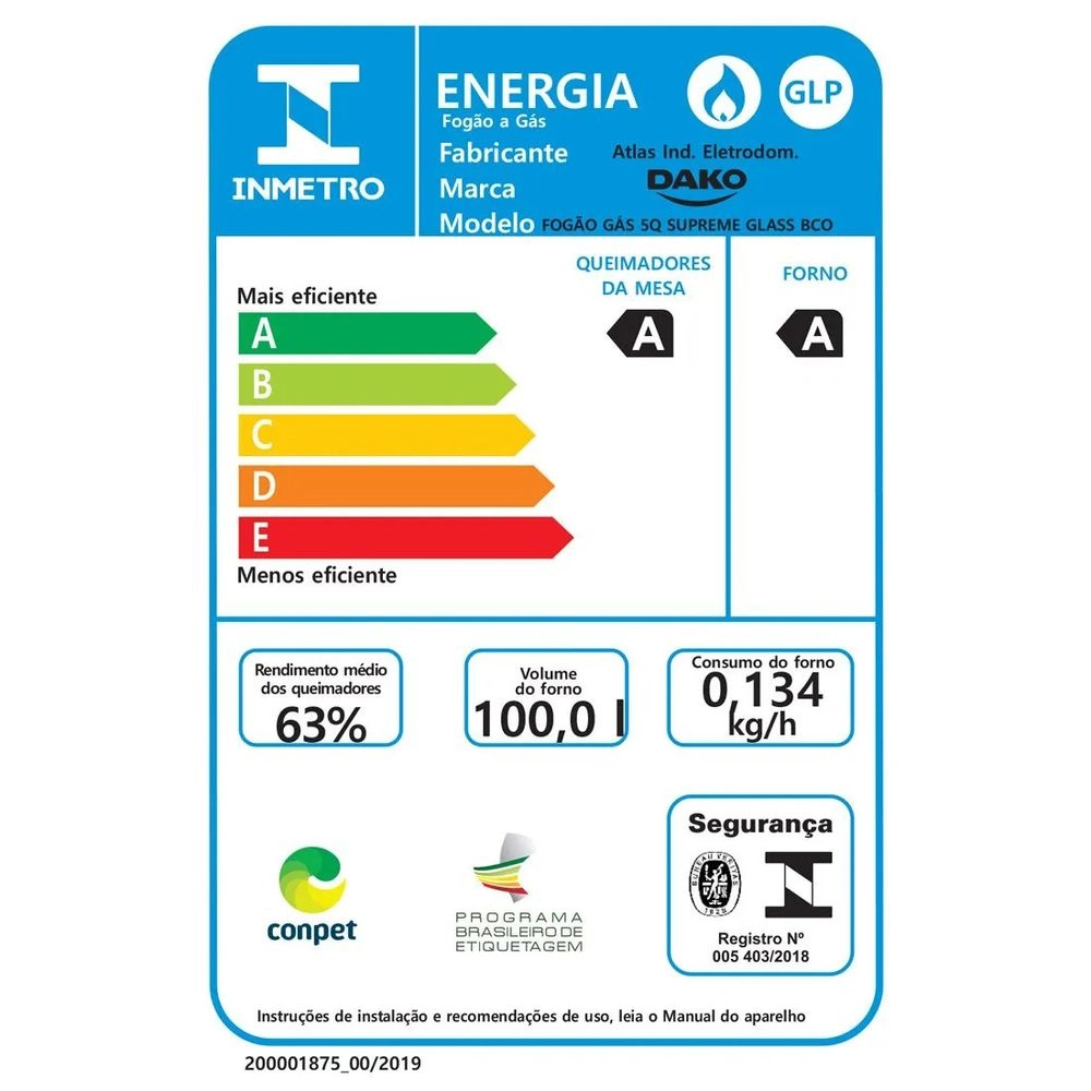 Fogão Dako Supreme Glass 5 Bocas a Gas Acendimento Automático Branco Bivolt