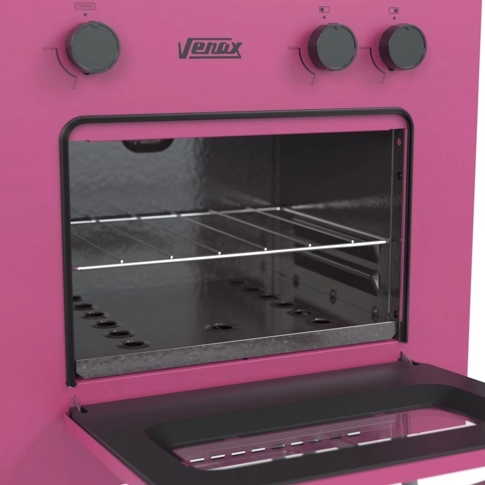 Fogão Portátil Venax Mini Cook 2 Bocas Mesa de Vidro Rosa