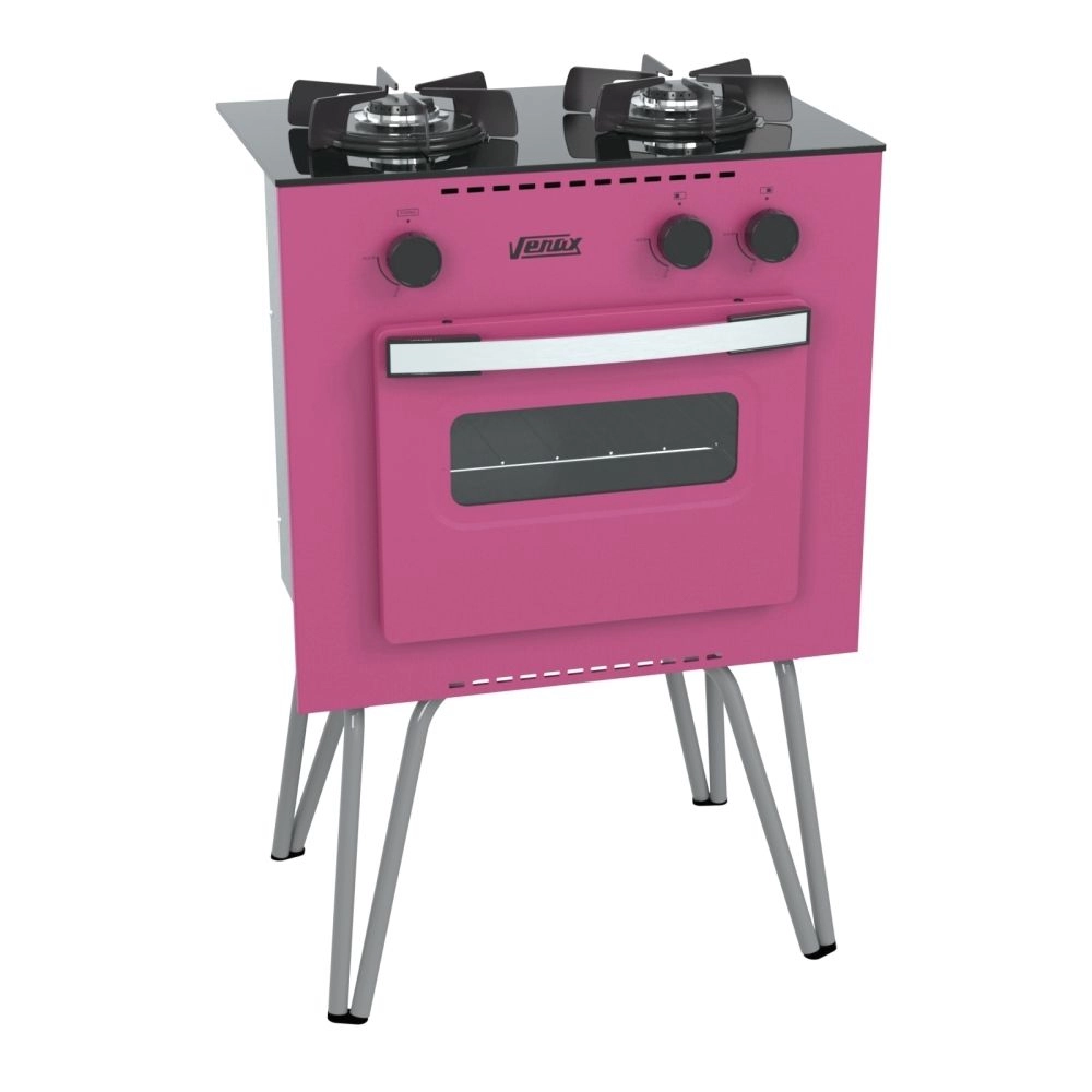 Fogão Portátil Venax Mini Cook 2 Bocas Mesa de Vidro Rosa