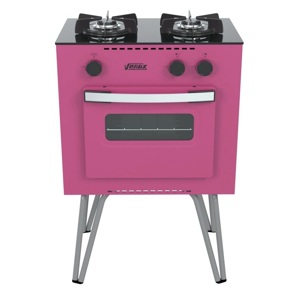 Fogão Portátil Venax Mini Cook 2 Bocas Mesa de Vidro Rosa