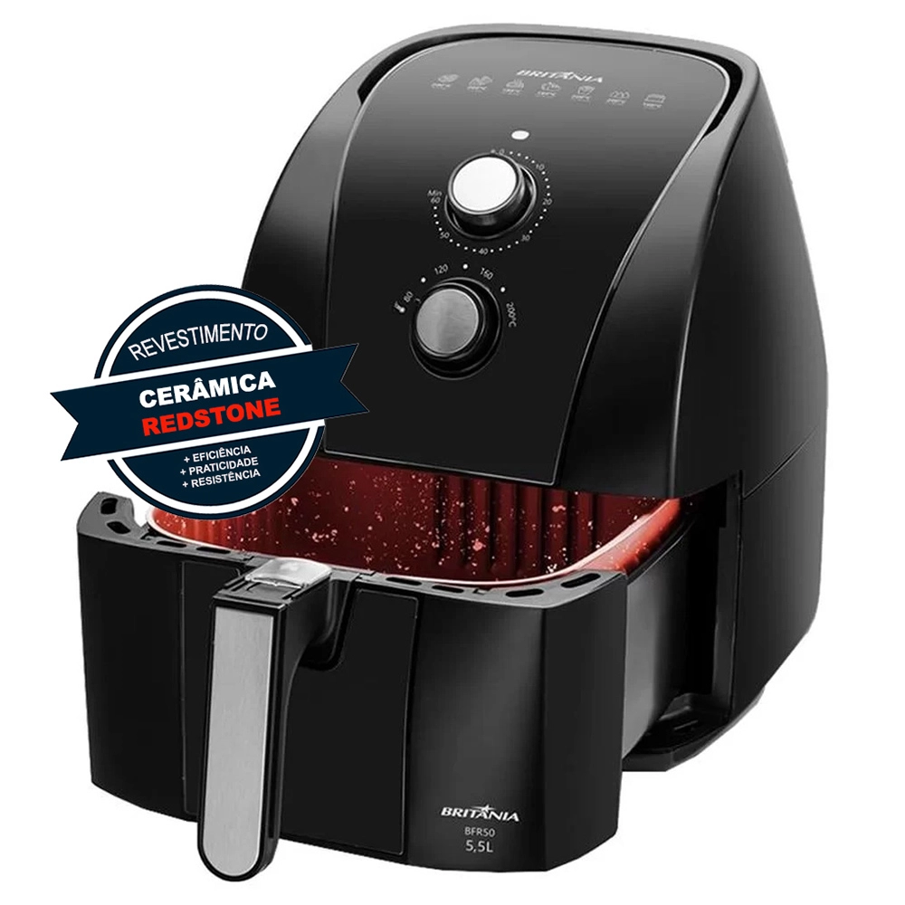 Fritadeira Air Fryer Britânia 5,5l Redstone BFR50 Preta 1500w