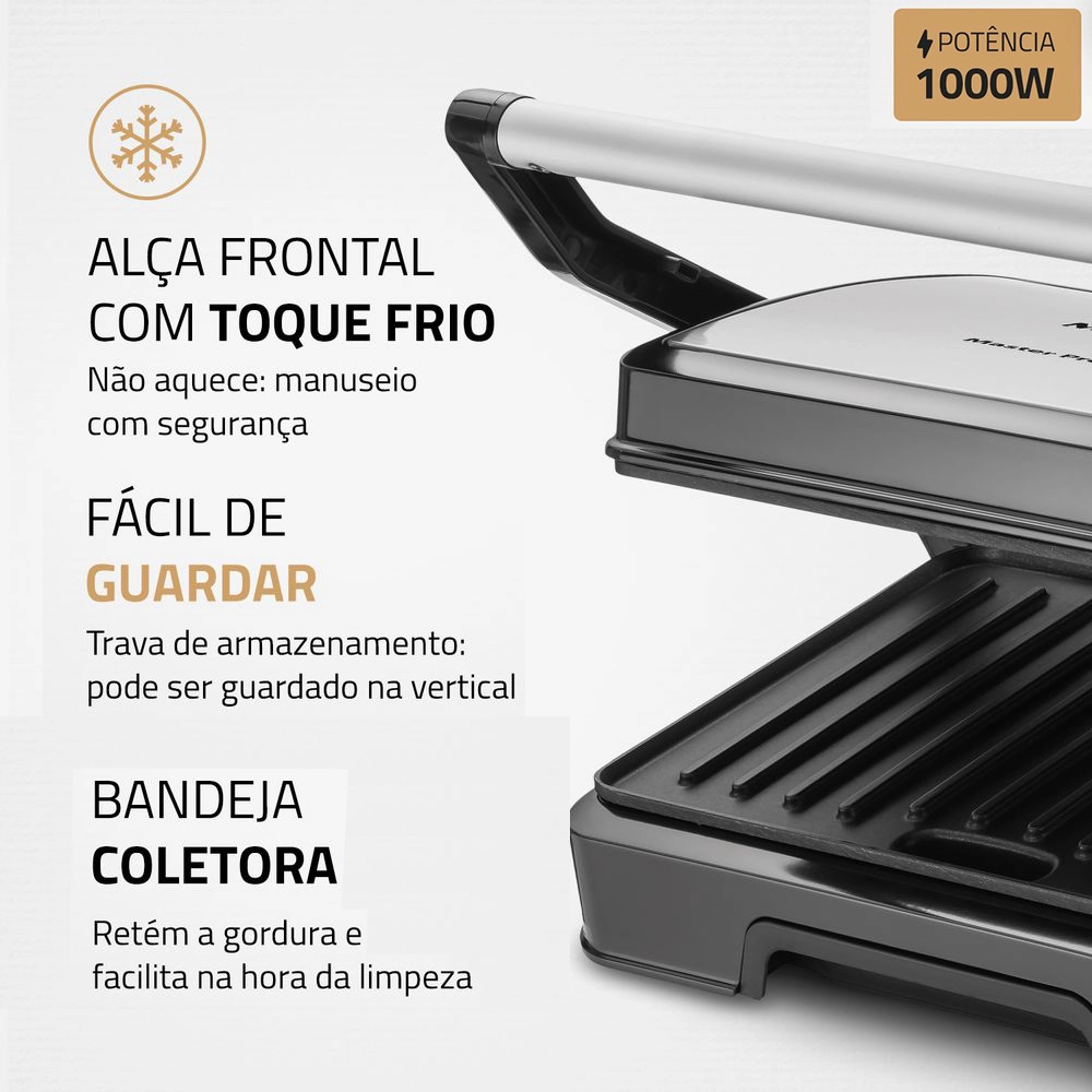 Grill e Sanduicheira Master Press Mondial PG-01-180 Duo 180 1000w Preto com Inox 