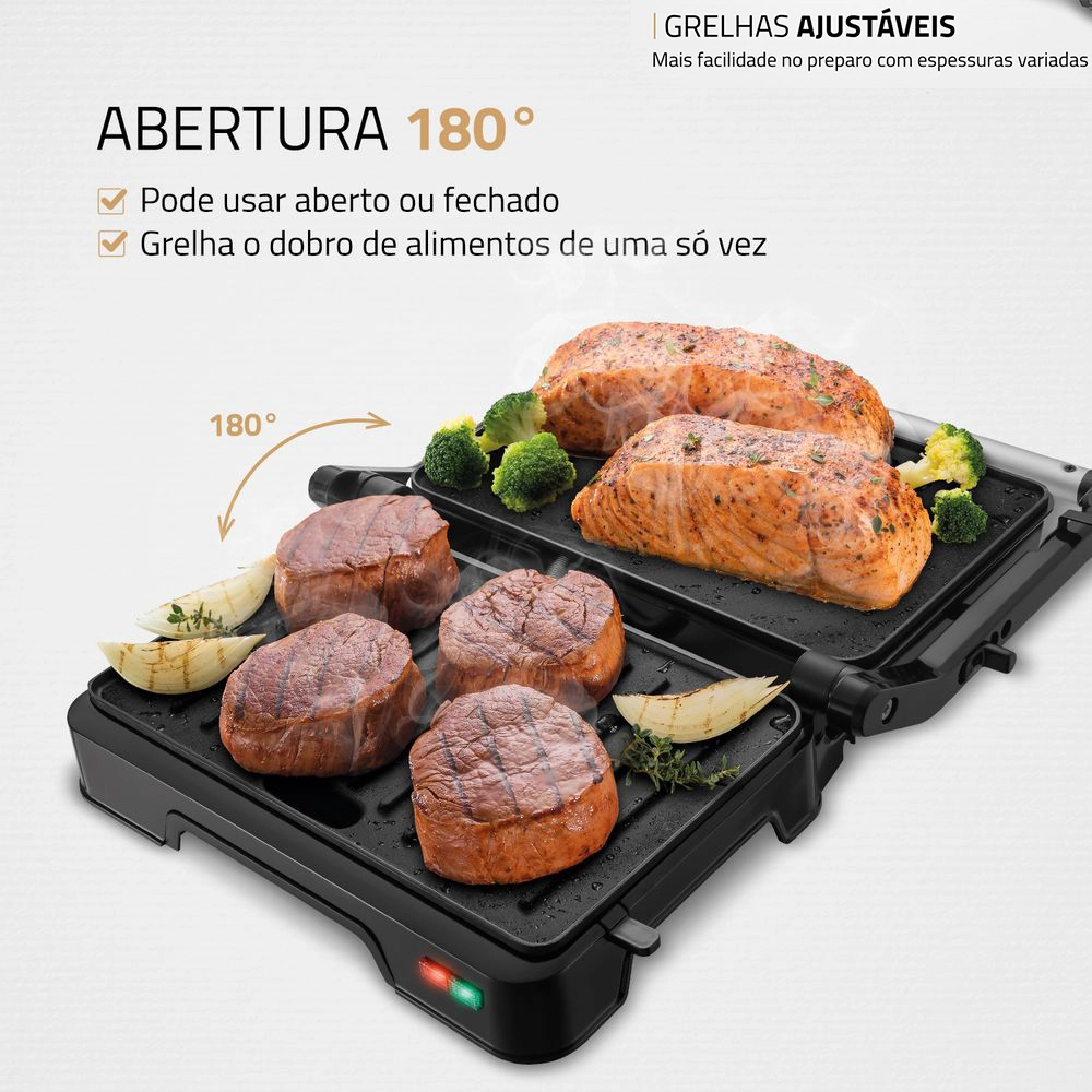 Grill e Sanduicheira Master Press Mondial PG-01-180 Duo 180 1000w Preto com Inox 