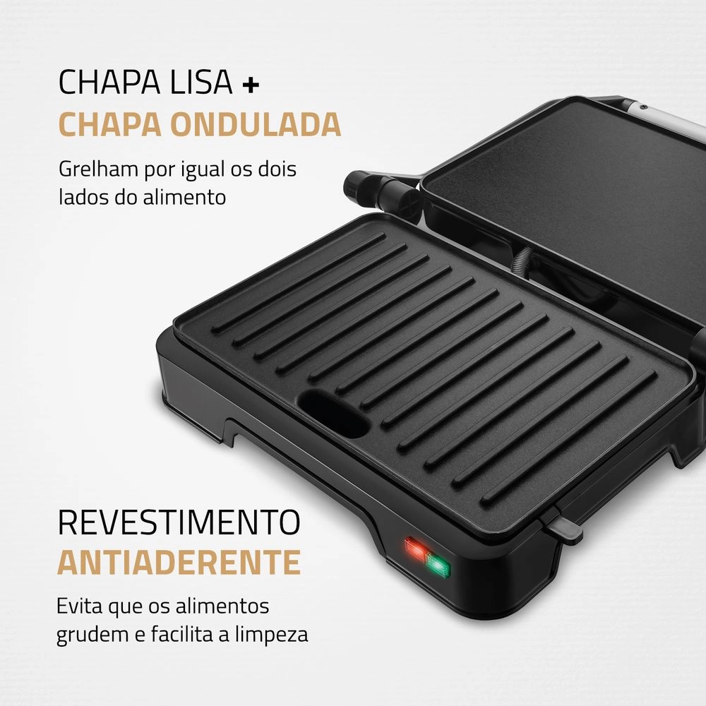 Grill e Sanduicheira Master Press Mondial PG-01-180 Duo 180 1000w Preto com Inox 