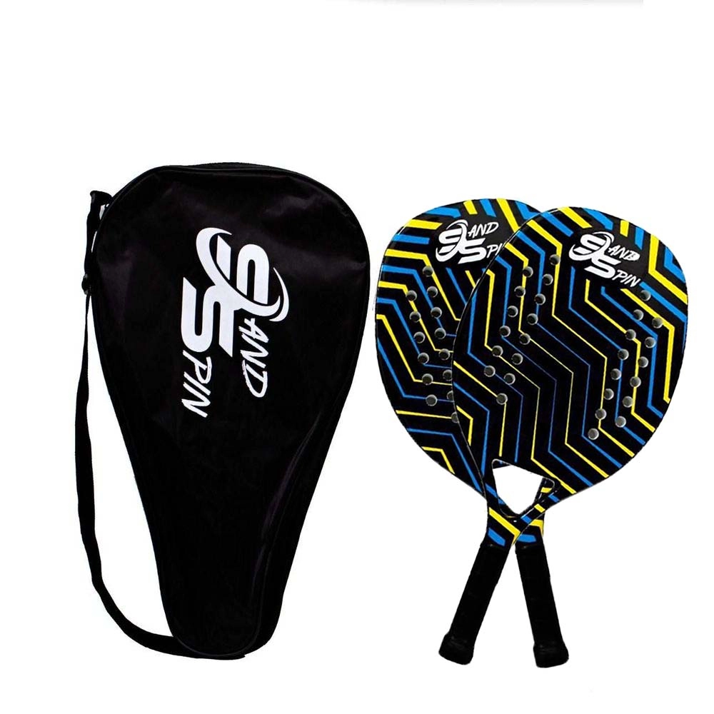 Kit 2 Raquetes de Beach Tennis Sand Spin Aloha Fibra de Carbono Azul