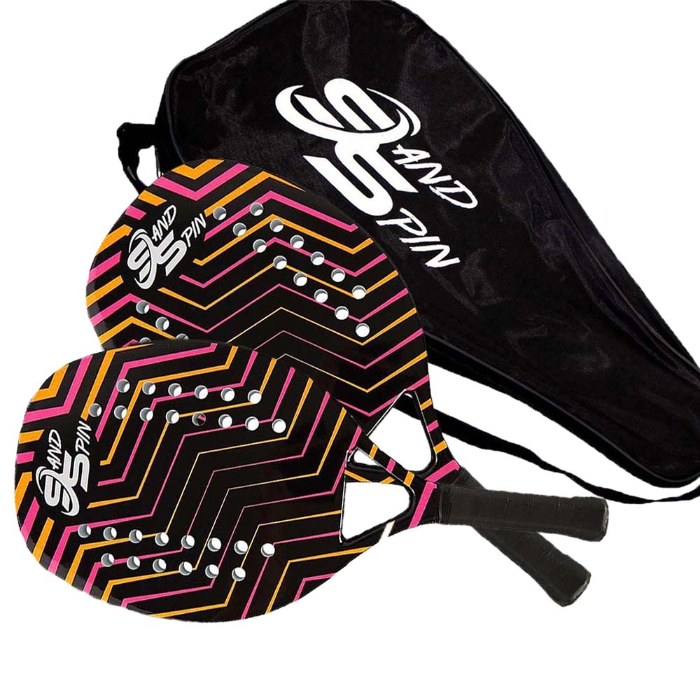 Kit 2 Raquetes de Beach Tennis Sand Spin Aloha Fibra de Carbono Rosa