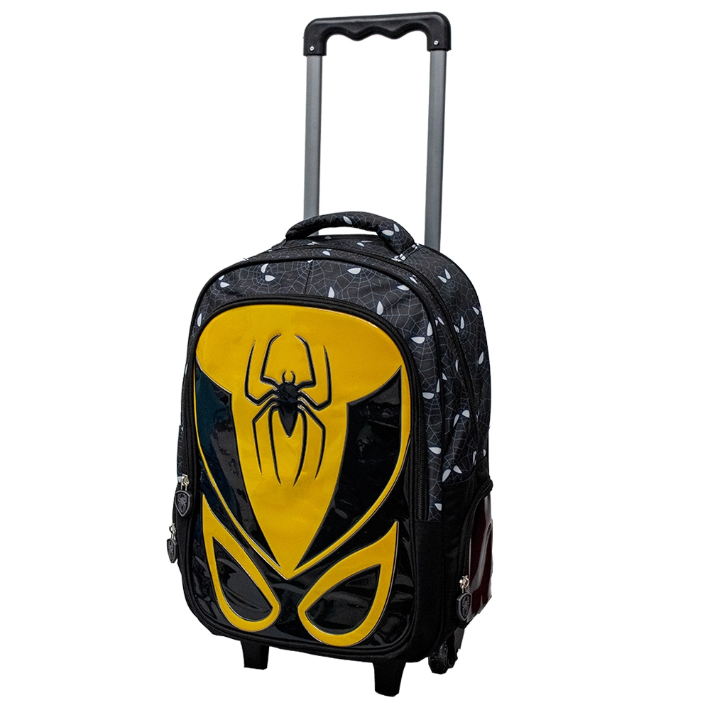 Kit Mochila Escolar Infantil de Rodinhas com Lancheira e Estojo Yins em Pvc 3d Kids Spider Amarelo 