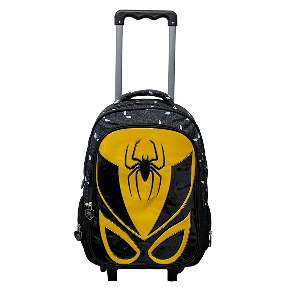 Kit Mochila Escolar Infantil de Rodinhas com Lancheira e Estojo Yins em Pvc 3d Kids Spider Amarelo 