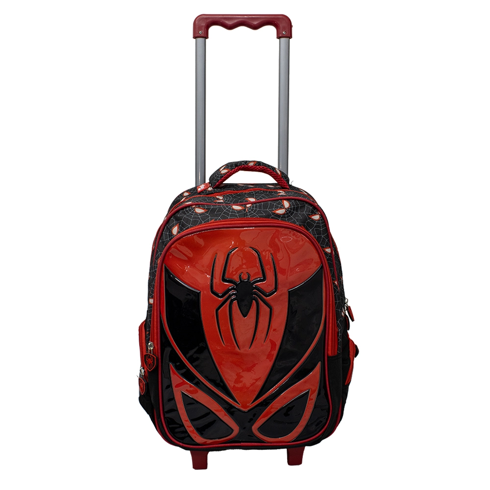 Kit Mochila Escolar Infantil de Rodinhas com Lancheira e Estojo Yins em Pvc 3d Kids Spider Preto