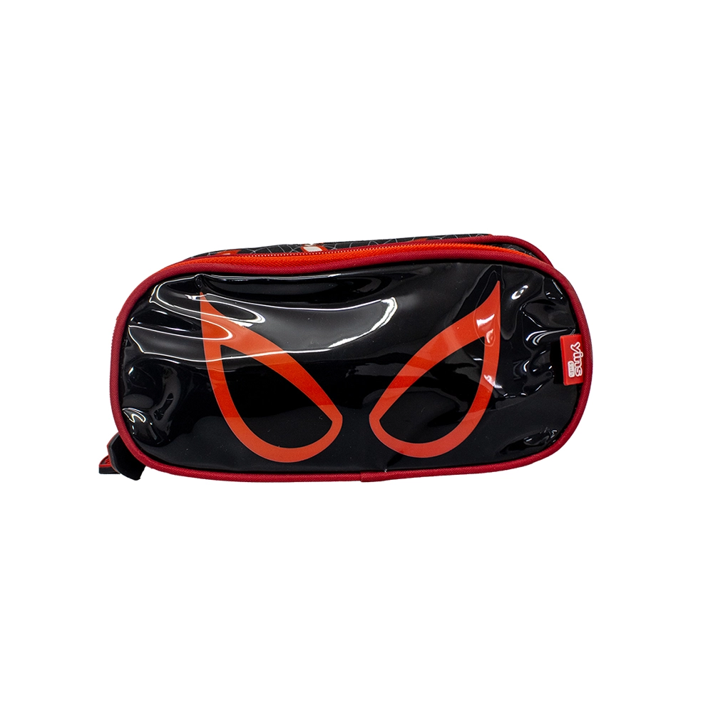 Kit Mochila Escolar Infantil de Rodinhas com Lancheira e Estojo Yins em Pvc 3d Kids Spider Preto