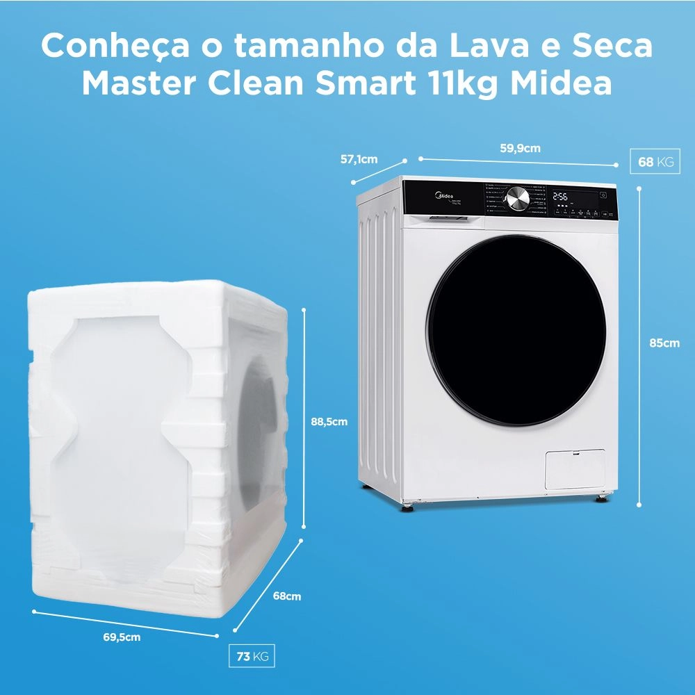 Lava e Seca Midea 11kg Smart Inverter Master Clean Função Turbo Branca  CUPOM: diadocliente1