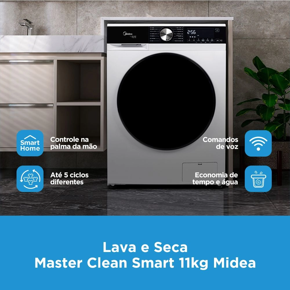 Lava e Seca Midea 11kg Smart Inverter Master Clean Função Turbo Branca  CUPOM: diadocliente1