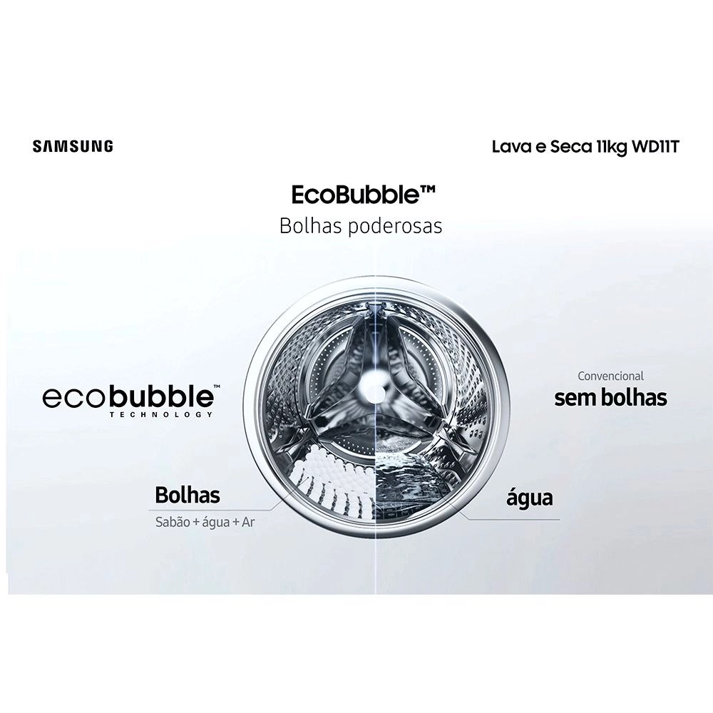 Lava e Seca Samsung 11kg Wd11t com Ecobubble Wd11t504dbx Wi-fi Motor Inverter Inox Look 127v