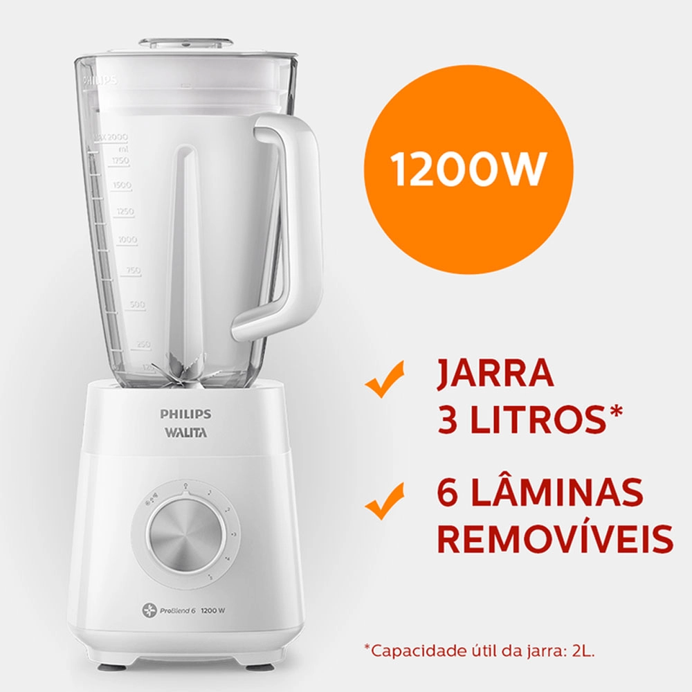 Liquidificador Philips Walita Jarra San Ri2240 Série 5000 5 Velocidades 1200w Branco 127v