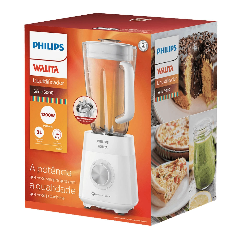 Liquidificador Philips Walita Jarra San Ri2240 Série 5000 5 Velocidades 1200w Branco 127v