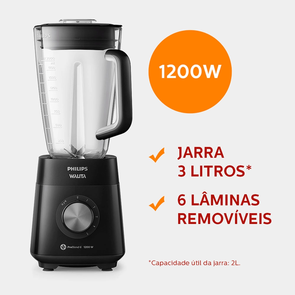 Liquidificador Philips Walita RI2240 Série 5000 Jarra San 1200w 5 Velocidades Preto