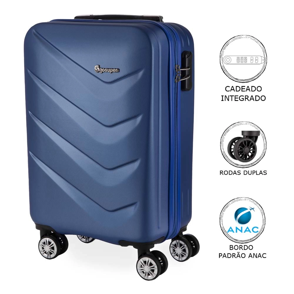 Mala de Bordo Abs para Viagem Gosuper Oslo Cadeado Integrado Rodas Giro 360° Azul Royal