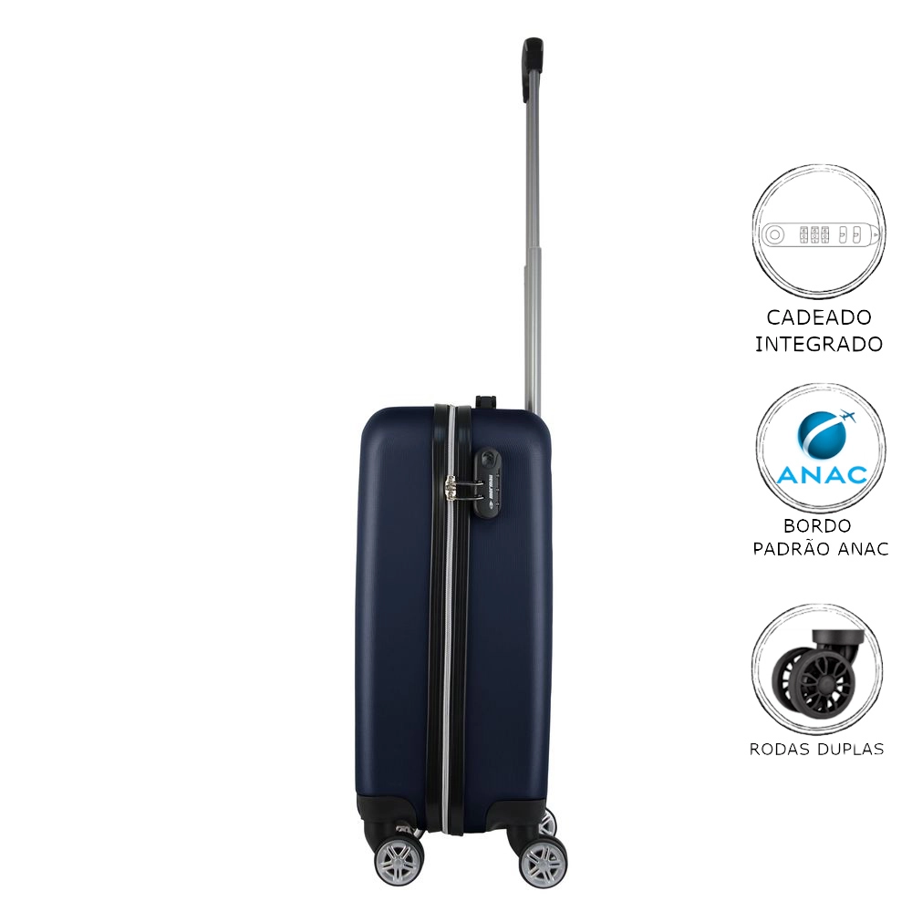 Mala de Bordo Abs para Viagem Mormaii MOR-1541 Cadeado Integrado Rodas Duplas Giro 360 Azul