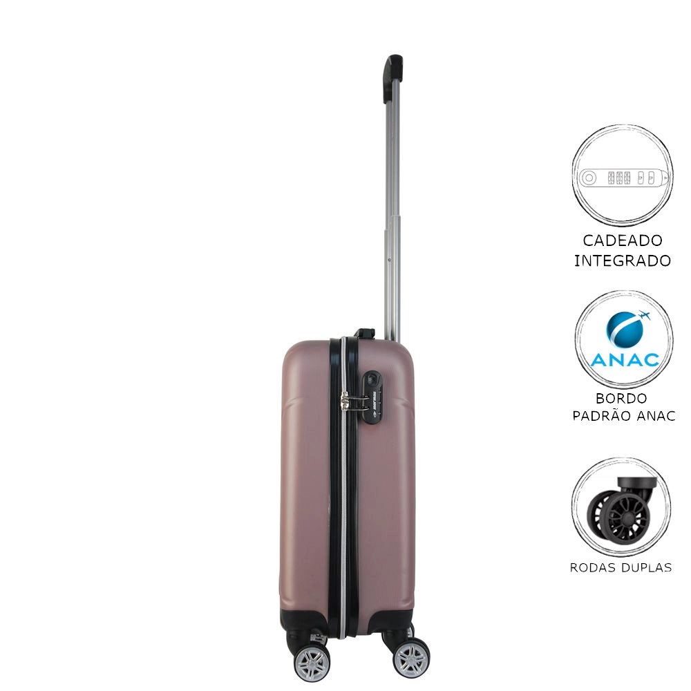 Mala de Bordo Abs para Viagem Mormaii MOR-1900 Cadeado Integrado Rodas Duplas Giro 360 Rose