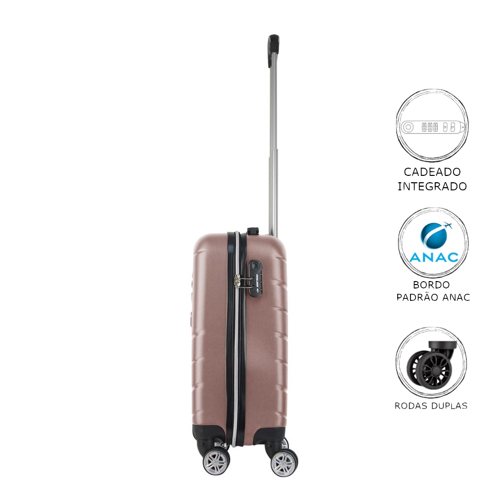 Mala de Bordo Abs para Viagem Mormaii MOR-1901 Cadeado Integrado Rodas Duplas Giro 360 Rose